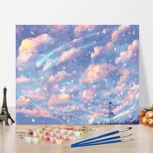Pink Clouds | Paint By Numbers with kits (Canvas- Brushes-Paint Kit) 40x50cm