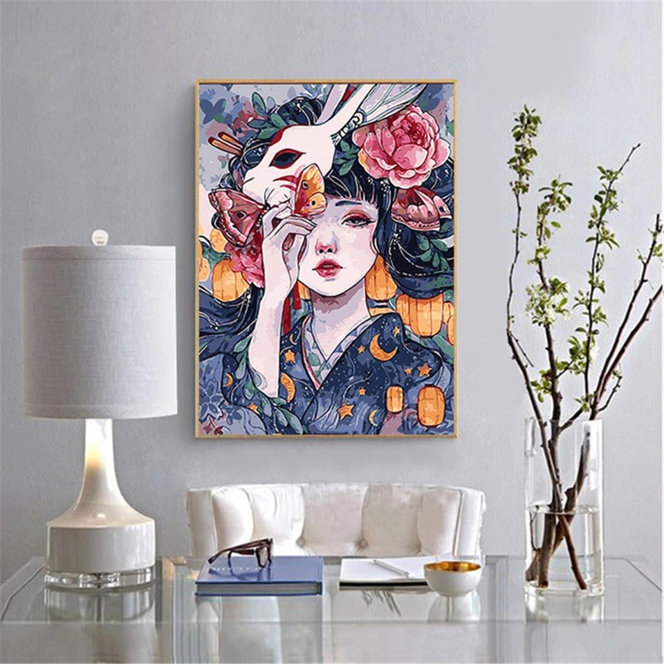 Flower Face | Paint By Numbers with kits (Canvas- Brushes-Oil Paint Kit) 40x50cm