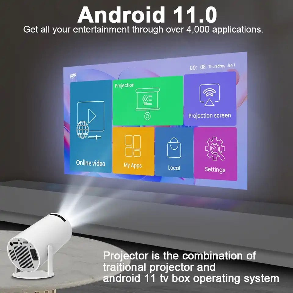 4K Smart Projector Android 11 Dual Wifi6 Home Cinema Projector